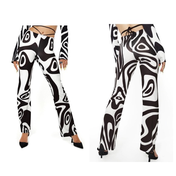 Sydney Jaded London Black and White Chaotic Monochrome Print Wide Leg Trousers - Picture 3 of 14